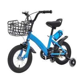 Дитяче велосипед 12 дюймів, регульована висота, для дітей 2-5 років, з додатковими колесами, кошиком та пляшкою, блакитний велосипед для дівчаток та хлопчиків