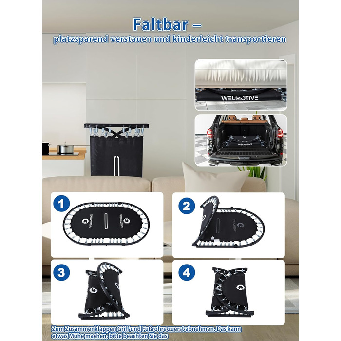 Батут овальний для дому 2 осіб до 150 кг синій з ручкою - фітнес, для дітей та дорослих