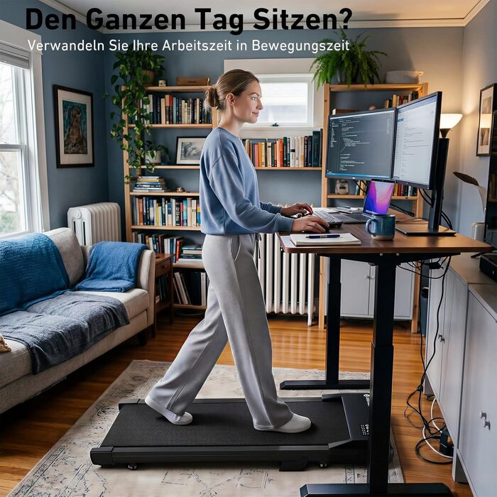 Бігова доріжка DeerRun Walking Pad під стіл з ухилом 6%, для дому та офісу, компактна, з додатком, пультом та LED-дисплеєм, до 136 кг, чорна