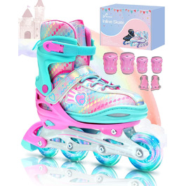Дитячі ролики Sportneer з регулюванням 30-41, комплект з 6 захисниками та LED, рожевий, EU 34-37