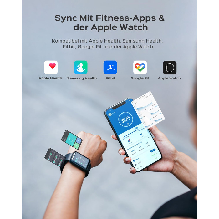 Ваги підлогові цифрові 8-в-1 Bluetooth Personenwaage: аналіз тіла, BMI, відсоток жиру, пульс, iOS/Android, до 180 кг