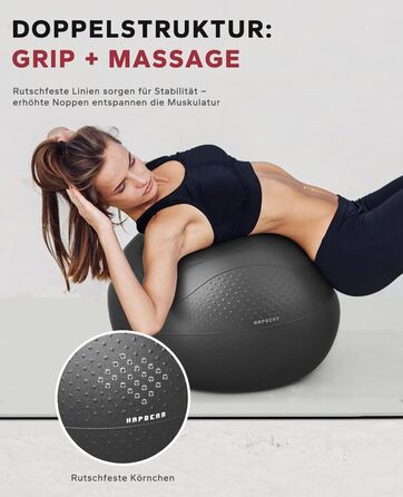 Гімнастичний м'яч HAPBEAR (55/65/75 см) – фітбол для фітнесу, йоги, офісу, анти-burst, з масажними попками, чорний