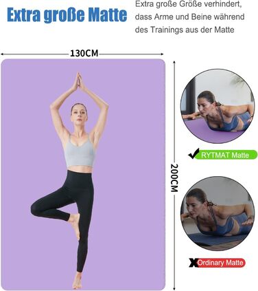 Йогамат XXL 200x130 см: фітнес-мат для занять йогою, фітнесом, спортом та активностями з дітьми. Товщина 20/15/10 мм. Зелений/світло-ліловий колір.