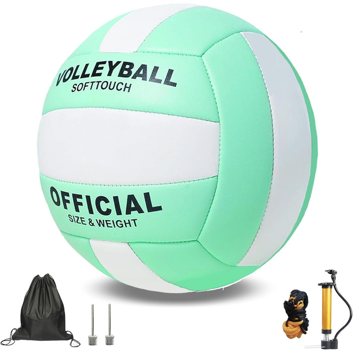 Волейбольний м'яч офіційного розміру 5, комплект з м'яким м'ячем для гри в приміщенні, на вулиці, на пляжі, тренувальний інвентар для пляжного волейболу та басейну, фітнес-зал, зелено-білий