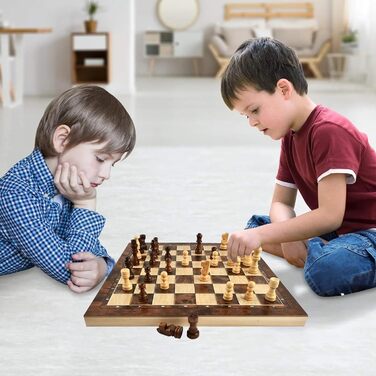 Шаховий набір з дерева 3 в 1: шахи, шашки, настільна гра. Преміум якість, складаний, для дітей та дорослих. Розмір 34 см.