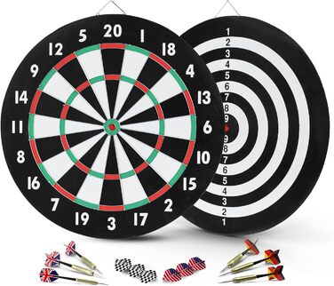 Stagecaptain DBP-1810 Bullseye паперова дартс-дошка з дротиками, двостороння, набір для початківців, 6 дротиків, 4 набори хвостовиків