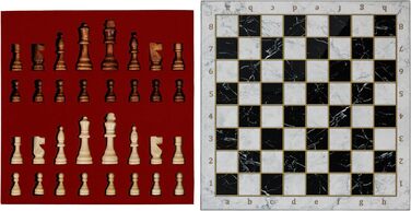 Класична шахова дошка HBS GAMES з білого мармуру, дерев'яна, 37 см, набір для шахів і шашок, ручна робота, сімейна гра