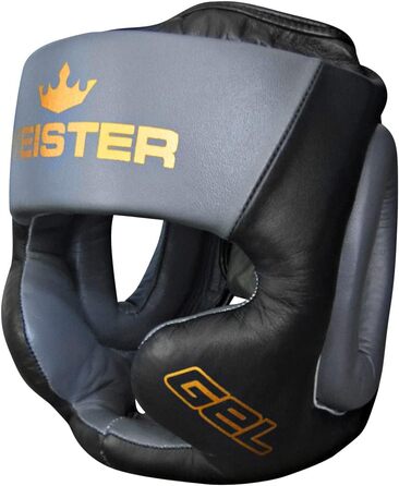 Чоловічий захисний шолом Meister MMA для боксу та муай-тай, гелевий Fullface, чорний/сірий, розмір XXL