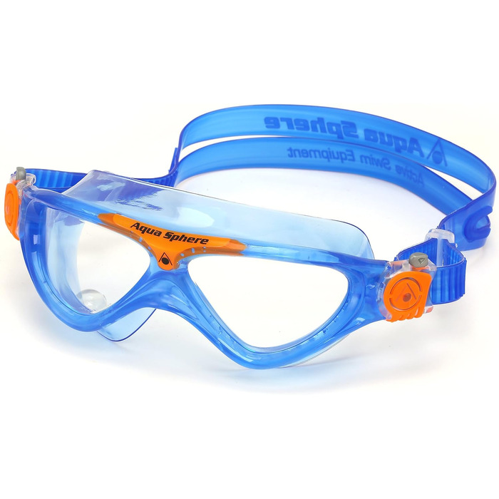 Дитяча плавальна маска AQUASPHERE Vista JR для дітей від 6 років, з УФ-захистом, силіконовим ущільненням, антифог та захистом від протікань, для хлопчиків і дівчаток, синя та оранжева, прозора лінза
