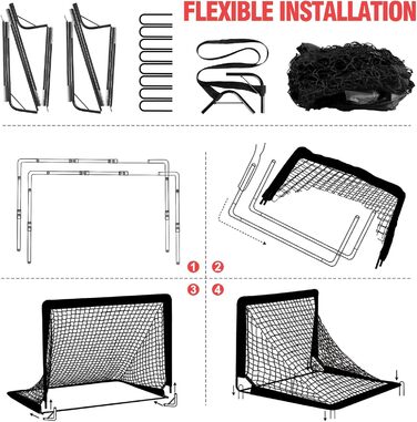 Ворота для футболу в сад для дітей. Набір для тренувань з 2-х воріт Pop-Up, складаються, для гри в приміщенні/на вулиці. Включає м'яч розміру 3, конуси (10 шт.) та насос для м'яча