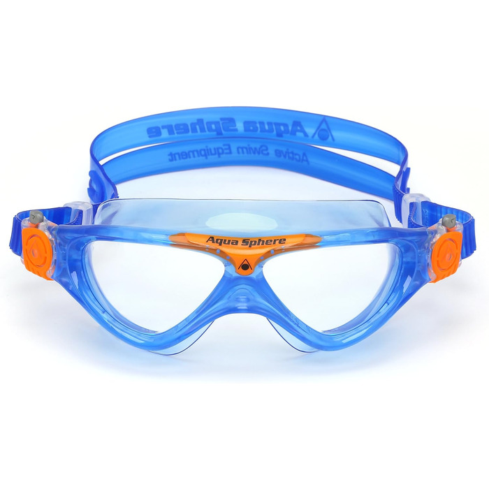 Дитяча плавальна маска AQUASPHERE Vista JR для дітей від 6 років, з УФ-захистом, силіконовим ущільненням, антифог та захистом від протікань, для хлопчиків і дівчаток, синя та оранжева, прозора лінза