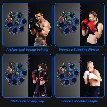 Музична боксерська машина Yolispa для дорослих та дітей, 9 режимів, 18 швидкостей, LED-підсвічування, Bluetooth, з боксерськими рукавичками