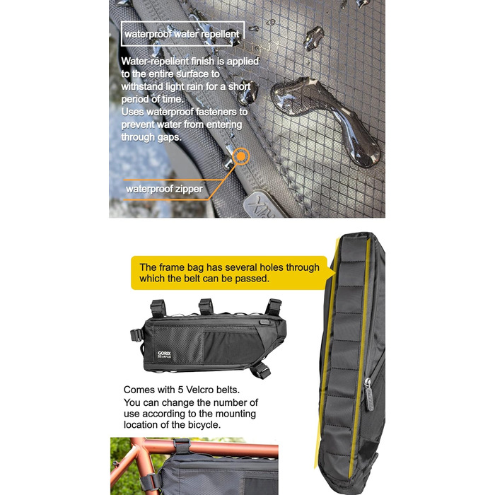 Велосипедна трикутна сумка GORIX GX-FB Pelican, розширювана, 3.5 л, водонепроникна, для шосейних та гірських велосипедів