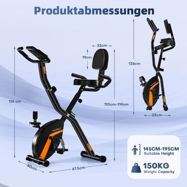 Складаний велотренажер Vannect 2025, магнітний ергометр, регульований опір, безшумний, для дому, LCD-монітор, навантаження до 160 кг, чорний/помаранчевий