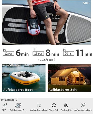 Насос для SUP-дошки GICLE 22PSI, електричний, портативний, для надувних SUP, човнів, водних видів спорту, білий/чорний