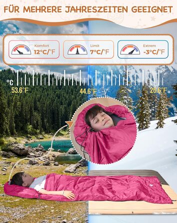 Дитячий спальний мішок KingCamp Rosa L для кемпінгу та піших прогулянок (3-4 сезони)