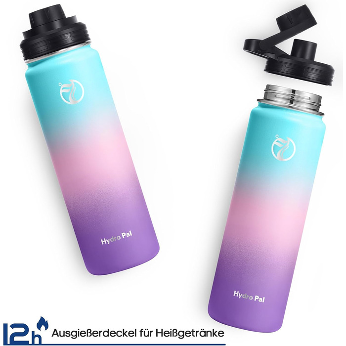 HydroPal Фляга з нержавіючої сталі - 750мл/1л/1.2л/1.9л, без BPA, для газованих напоїв, ізольована пляшка з трубочкою та 2 кришками (бутиль, 500 мл)