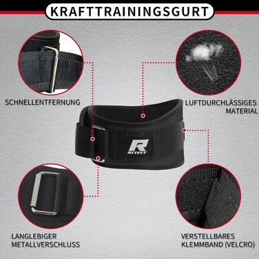 Пояс для важкої атлетики RitFit 6'' (15 см) для чоловіків та жінок, чорний, з липучкою, для пауерліфтингу, бодібілдингу та силових тренувань, розмір S