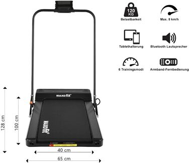 MAXOfit Mini Walking Laufband MF-2: компактний біговий доріжка з Bluetooth, пультом та тримачем для планшета (чорний)