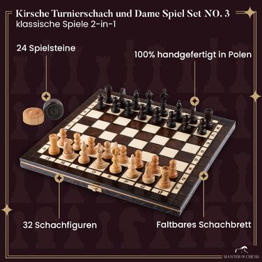 Набір для турнірного шахів №3 | Master Of Chess | Шаховий набір з дерева, преміум-якість, 35 см | Класичний набір Staunton та шахове поле з фігурами для дорослих та дітей (2 в 1, вишня, 35x35 см)