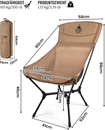 Складний туристичний стілець OneTigris OASISFLEX: міцний, легкий, з кишенями для відпочинку на природі та риболовлі (Kojote Brown)