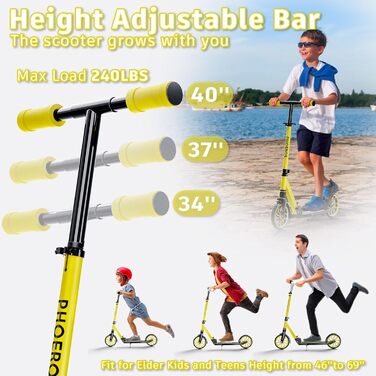 Дитячий трюковий самокат PHOEROS для дітей та дорослих, 6-12 років, складний, з амортизацією, жовтий