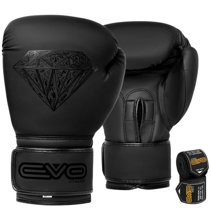Боксерські рукавички EVO Fitness Pro Gel 10 OZ для чоловіків та жінок, чорні - для Muay Thai, MMA, Kickboxing, спарингу, боксу