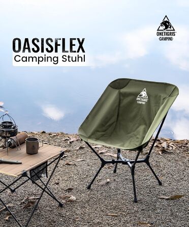 Складаний кемпінговий стілець OneTigris OASISFLEX, ультралегкий похідний стілець до 150 кг з двома бічними кишенями, Ranger Green