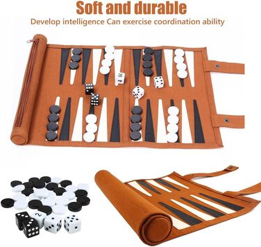 Набір для гри в шашки та нарди JOAASU, 25x35 см, шкіряний, для дорослих та дітей, ідеально для подорожей та кемпінгу