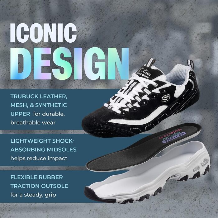Жіночі кросівки Skechers D'lites Biggest Fan — чорні, натуральна замша та сітка, розмір 37 EU