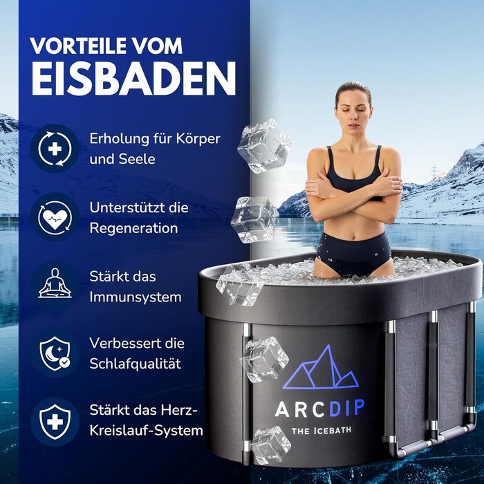 Poolomio® Eisbad Oval Premium Set: Ейсбад овальної форми, 120 x 60 x 60 см, 340 л | Преміум комплект для дому та відпочинку на природі | З алюмінієвим каркасом, ізольованим кришкою та аксесуарами | Ейсванна для холодової терапії та відновлення