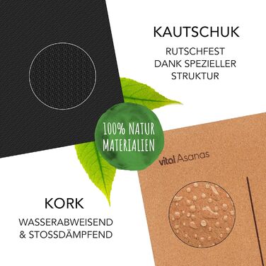Йога мат Vital Asanas Premium: натуральний корк, протиковзаюча, з ручкою для перенесення. Підходить для йоги, пілатесу та фітнесу