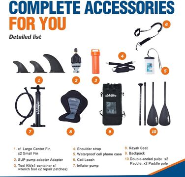 Надувний SUP-борд Zupapa 320/366см | Комплект для SUP та каякінгу | З аксесуарами (чорний, сірий, білий)