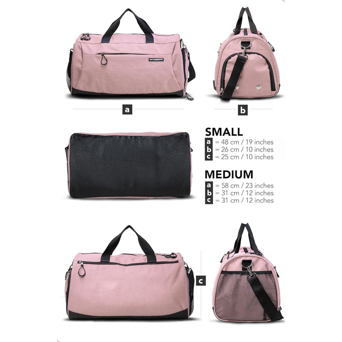Спортивна сумка для залу та подорожей Fitgriff з відділенням для взуття та вологих речей, рожева, 48x26x25 см (S)