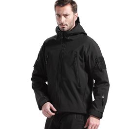Чоловіча зимова тактична куртка FREE SOLDIER Military Softshell: водонепроникна вітрозахисна куртка з флісовою підкладкою та капюшоном для полювання та outdoor, р. L, темно-чорна