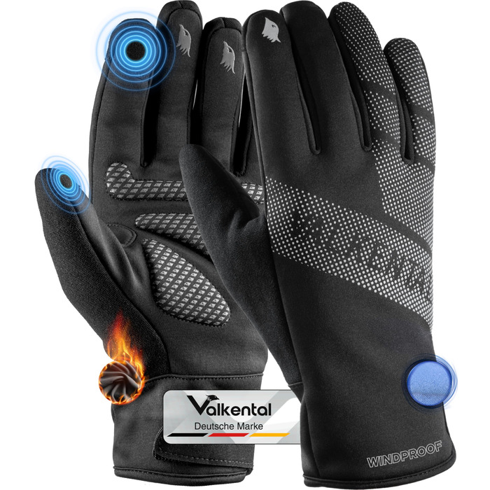 Водонепроникні велосипедні рукавички Valkental® GloRider Winter з ізоляцією 3M, утеплені та з неслизьким покриттям | Для чоловіків та жінок | Зі зворотньою сумісністю з сенсорними екранами | Зимові та перехідні рукавички (до -4°C, 4-шарові) (Чорний, XL, для перехідного періоду (до 6°C, 2-шарові))
