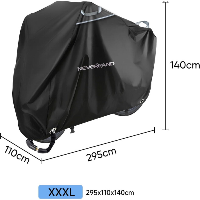 Захисний чохол для мотоцикла NEVERLAND 300D, водонепроникний, зимовий, 220x95x110 см (Чорний, XXXL)