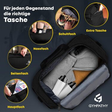 Спортивна сумка Gympathy для жінок і чоловіків, з відділенням для взуття та вологих речей, тренувальна сумка для фітнесу, спорту і подорожей, чорна