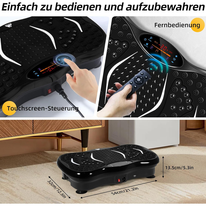 Віброплатформа EVOLAND 3D для фітнесу з 5 програмами, Bluetooth та 2 гумками для тренувань вдома