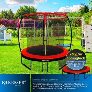 Трамплін KESSER® Ø 244/305/366/427 см | Сертифікований TÜV Rheinland GS | Дитячий та садовий трамплін, до 150 кг | Комплект з сіткою безпеки
