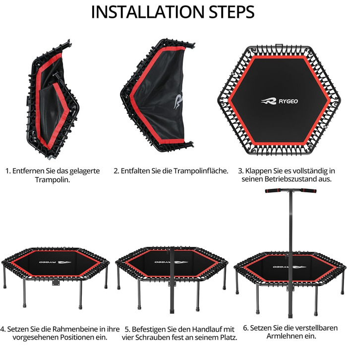 Батут фітнес 50 дюймів для дорослих – міні-батут для дому, міцний каркас, до 230 кг, чорний