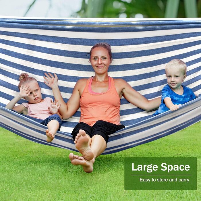 Гамак для відпочинку на відкритому повітрі: кемпінговий гамак з дерев'яною перекладиною, ременями та сумкою. Підходить для дому, балкону, тераси, саду, подорожей з рюкзаком. Колір: блакитний