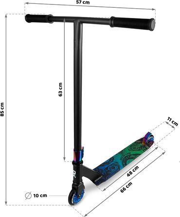Трюковий самокат SOKE EVO Street ABEC-9, для дорослих і дітей, 50 см, 360° кермо, алюмінієва 3-болтова клема, чорний