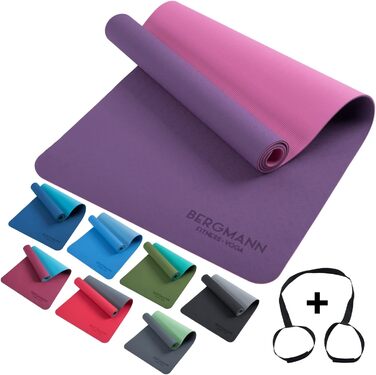 Килимок для йоги Bergmann з ремінком, TPE фітнес-килимок, спортивний килимок для йоги, пілатесу, домашніх тренувань, 183 x 61 x 0.6 см