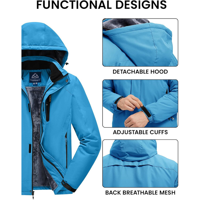 Зимова куртка Rdruko для чоловіків: тепла флісова підкладка, водонепроникна функціональна куртка для сноуборду, туризму та активного відпочинку (біла, XXL, синій)