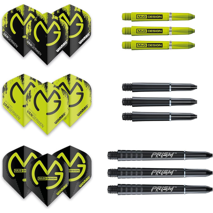 Дротики WINMAU MvG Acclaim 25 г з вольфрамовим сталевим наконечником, набір з оперенням і стрижнями для дартсу