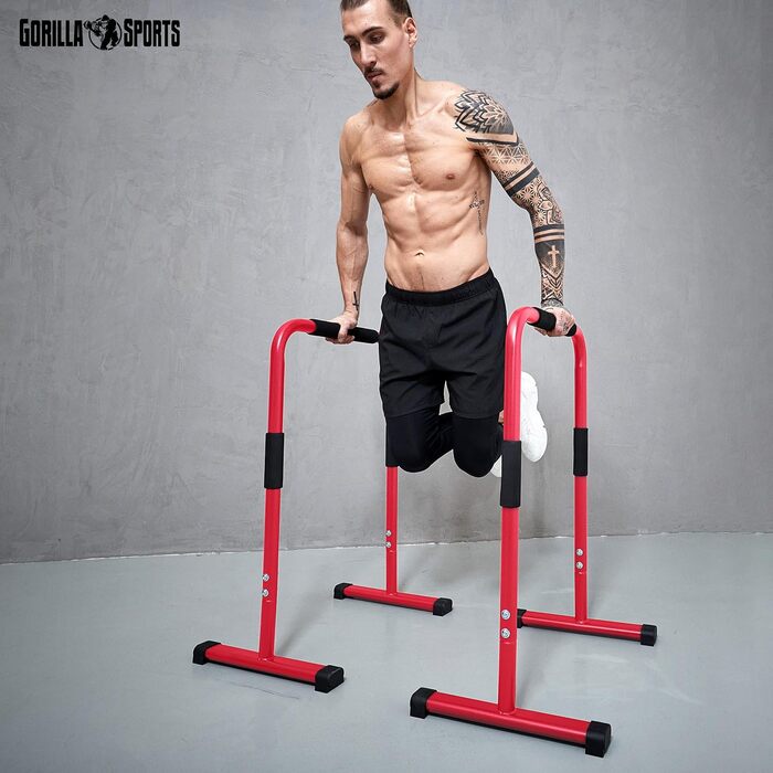 Паралети для віджимань GORILLA SPORTS, сталеві, 2 шт, 68x45x94 см, до 200 кг, нековзкі, для каллістеніки, фітнесу, вибір кольору