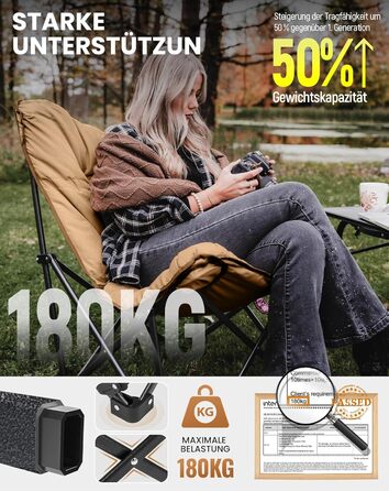 Розкладний крісло для кемпінгу KingCamp XXL з підлокітниками та сумкою, хакі. Розкладне крісло для відпочинку на природі, риболовлі, дачі, балкону.
