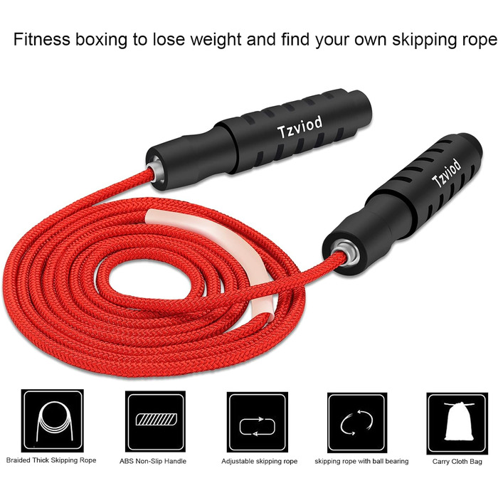 Стрибковий скакалка Tzviod зі сферичними підшипниками, регульована довжина, неслизька ручка з ABS-пластику, для домашніх тренувань, схуднення та боксу - фітнес для дорослих