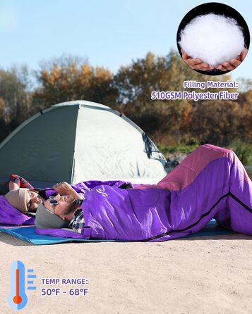 Сплячий мішок Outdoor Sportneer для кемпінгу: 3-4 сезонний літній спальний мішок, ультралегкий, компактний, для дорослих, 220x75см, ліловий+рожевий